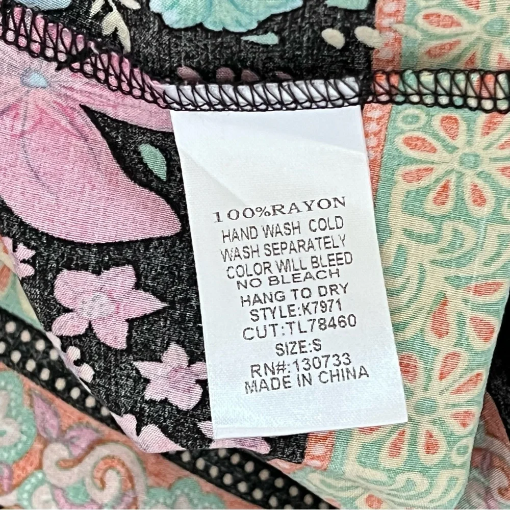 Umgee Floral Boho Multicolor Short Sleeve Casual Dress Size‎ S